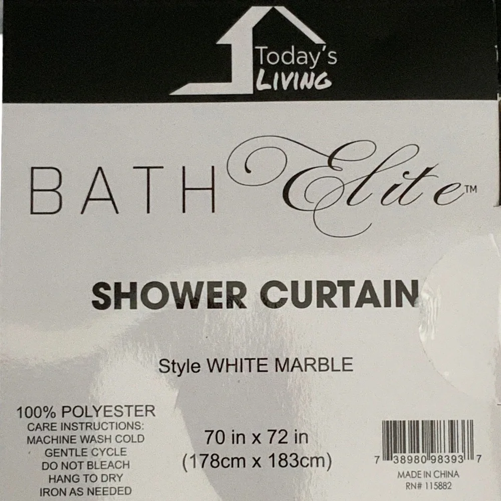 Today’s Living Marble Elite Bath Shower Curtain Easy Care Fabric White Gray